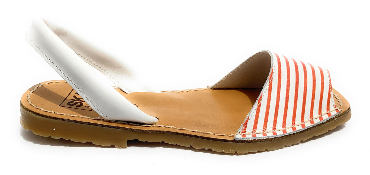 SANDALO DA DONNA MINORCHINA SKA SHOES MOD. JUAN IN PELLE NAPPA BIANCO/ ROSSO DS19SK04