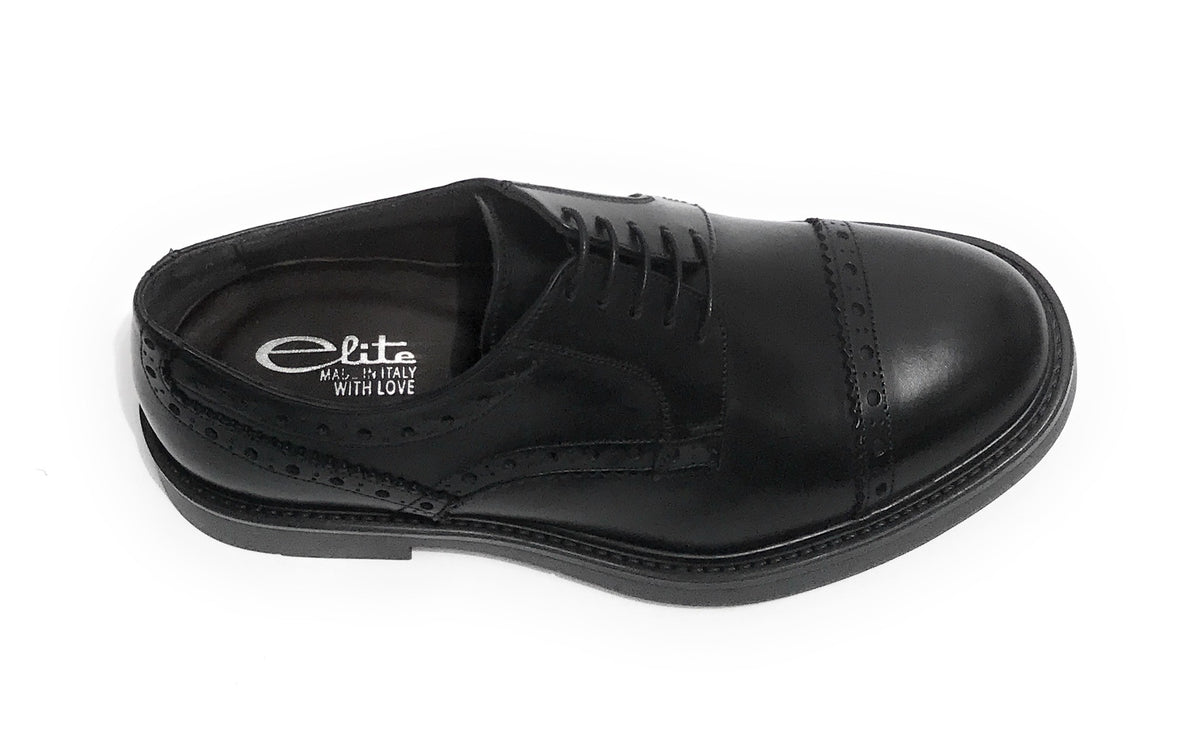 Scarpe uomo Elite francesina in pelle di vitello nero U22EL01