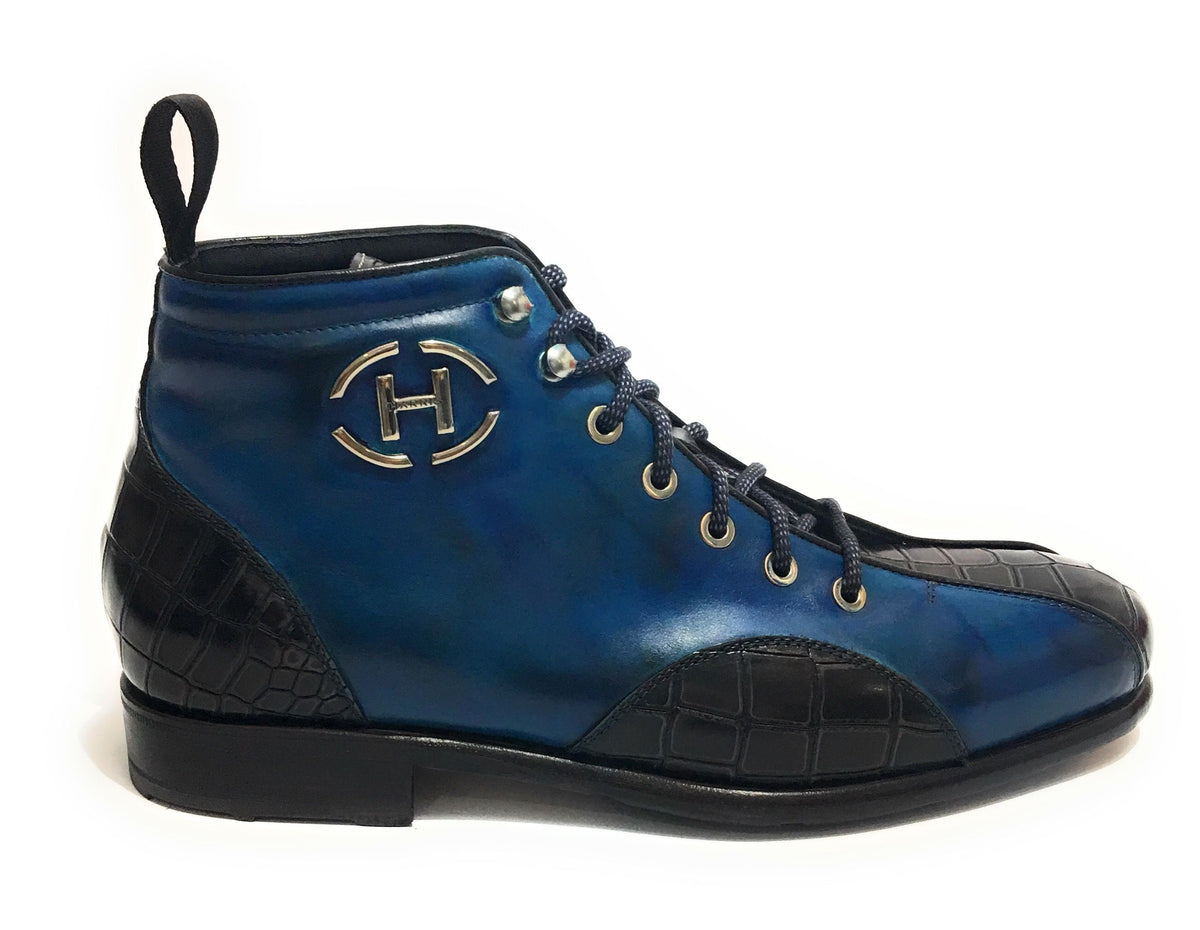Scarpe uomo Harris polacchino blu cobalto/marrone fondo calcetto U17HA129