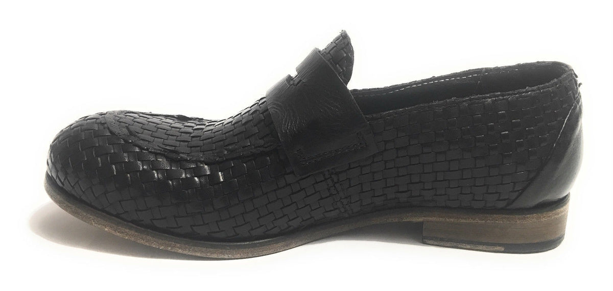 SCARPE UOMO CAVALLINI MOCASSINO F.CUOIO PELLE INTRECCIATA A MANO NERO US17CA06
