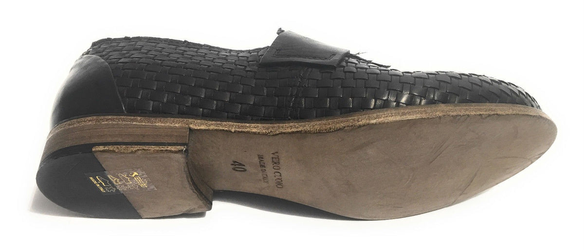 SCARPE UOMO CAVALLINI MOCASSINO F.CUOIO PELLE INTRECCIATA A MANO NERO US17CA06