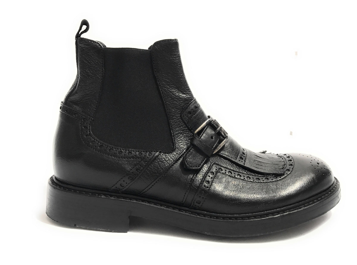 SCARPE UOMO ERNESTO DOLANI STIVALETTO BEATLES PELLE BUFALO COL. NERO CON FRANGIA U18ED02