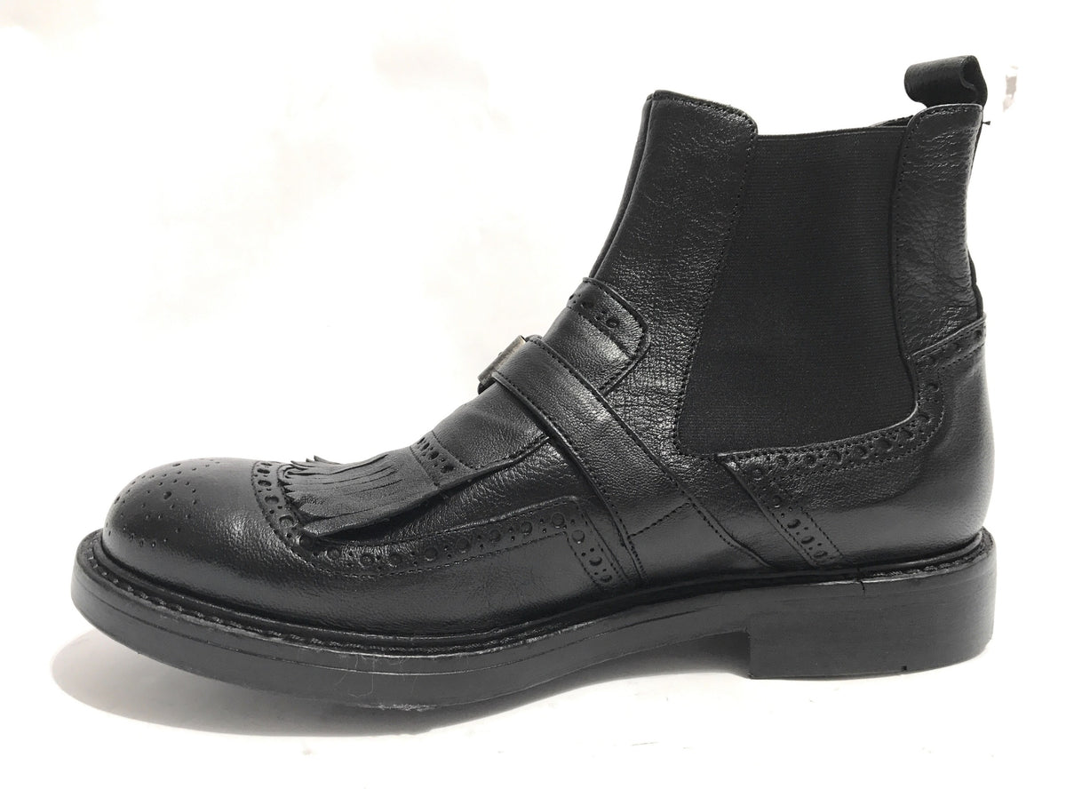 SCARPE UOMO ERNESTO DOLANI STIVALETTO BEATLES PELLE BUFALO COL. NERO CON FRANGIA U18ED02