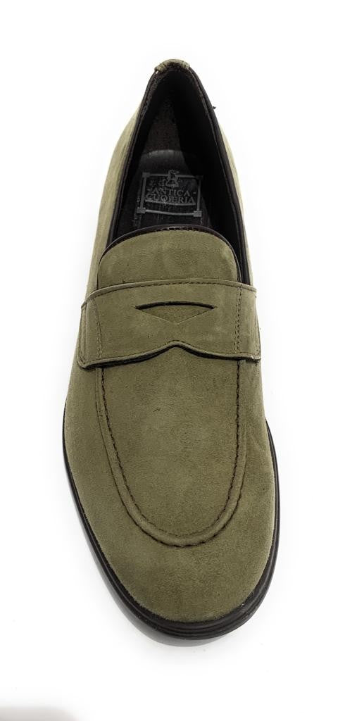 MOCASSINO UOMO ANTICA CUOIERIA MOD. AMALFI PELLE SCAMOSCIATA VERDE FORESTA US19AC05