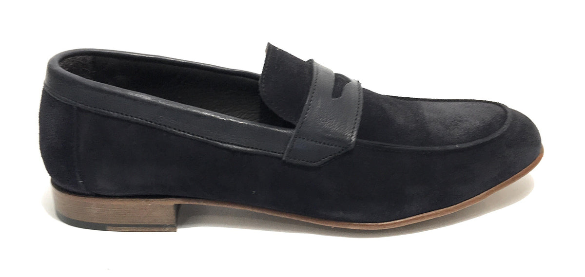 Scarpe Ton Goût mocassino in pelle scamosciata/ montone colore blu uomo US19TG04