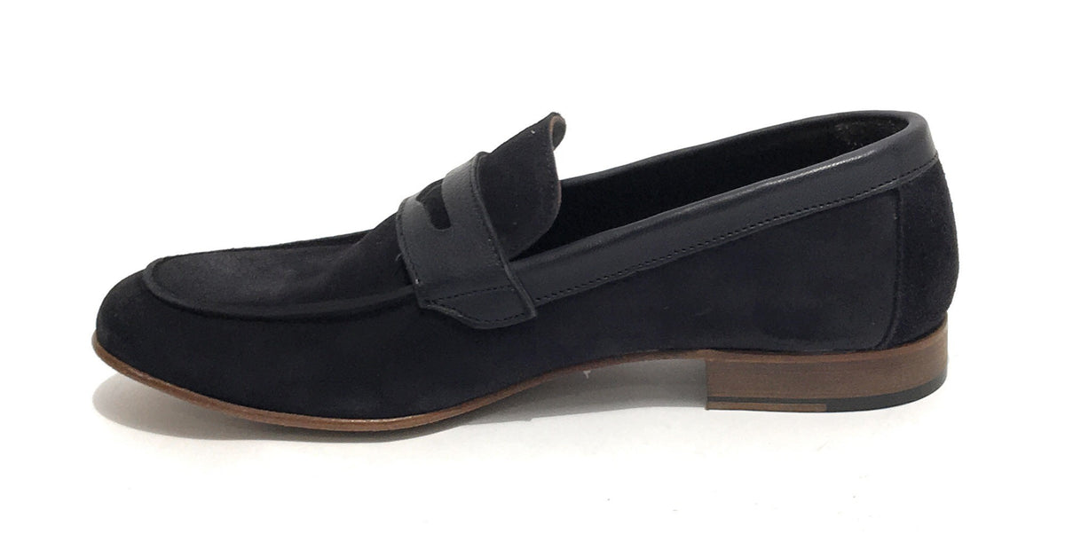 Scarpe Ton Goût mocassino in pelle scamosciata/ montone colore blu uomo US19TG04