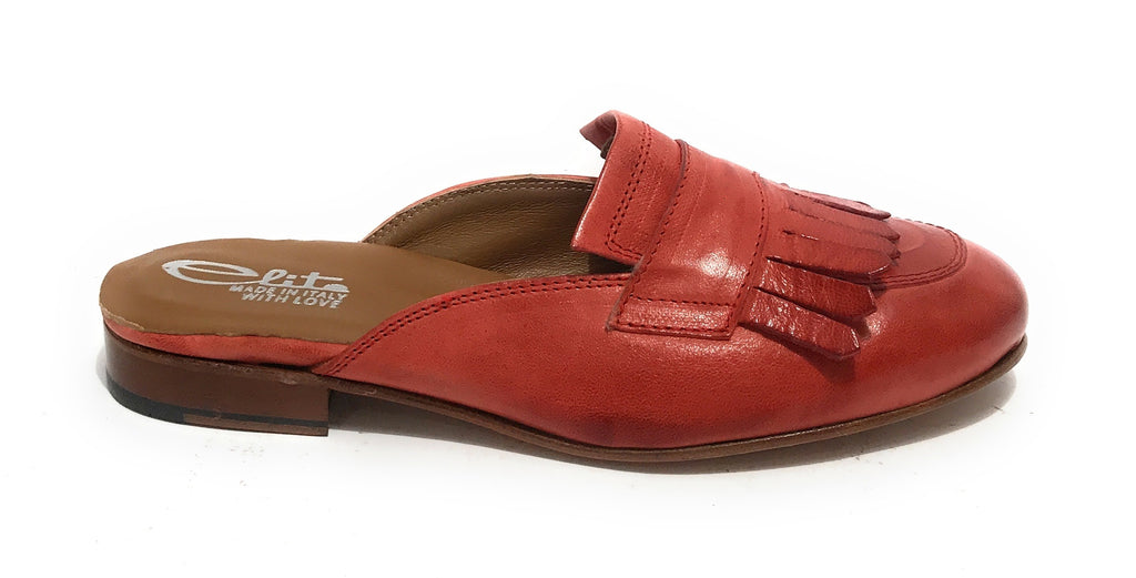 Scarpe donna Elite sabot con frange in pelle rosso Pompei DS21EL02