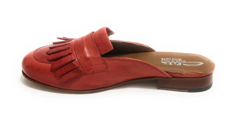 Scarpe donna Elite sabot con frange in pelle rosso Pompei DS21EL02