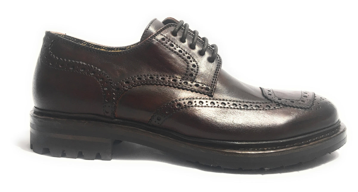Scarpe uomo Cavallini brogue allacciata in pelle color cognac hand made U18CA01