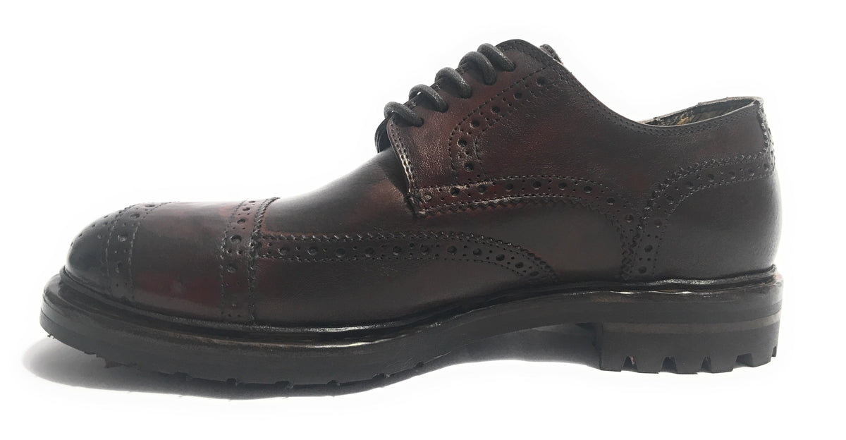 Scarpe uomo Cavallini brogue allacciata in pelle color cognac hand made U18CA01