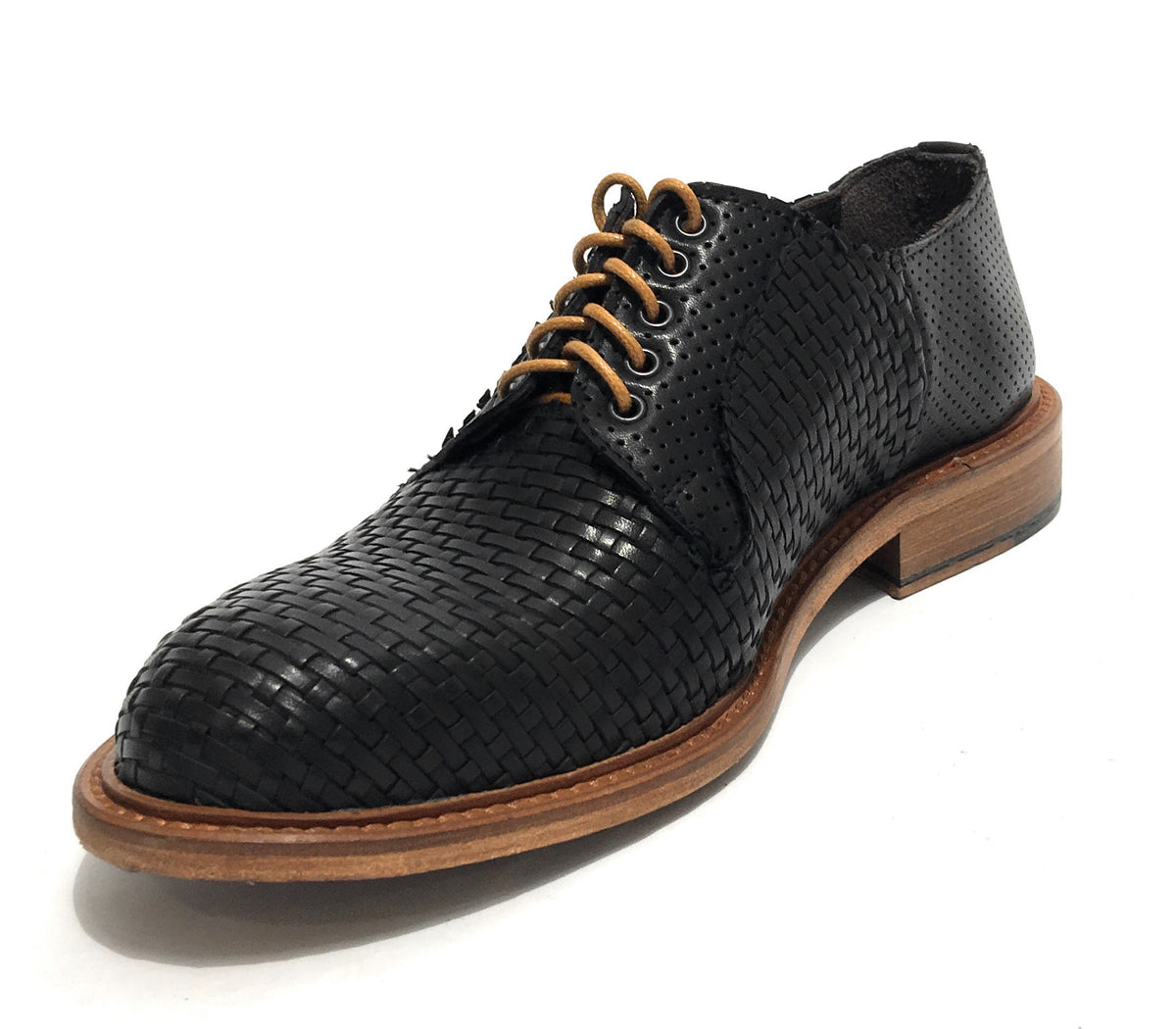 Scarpe Ton Goût francesina in pelle intrecciata/ traforata nero uomo US19TG06