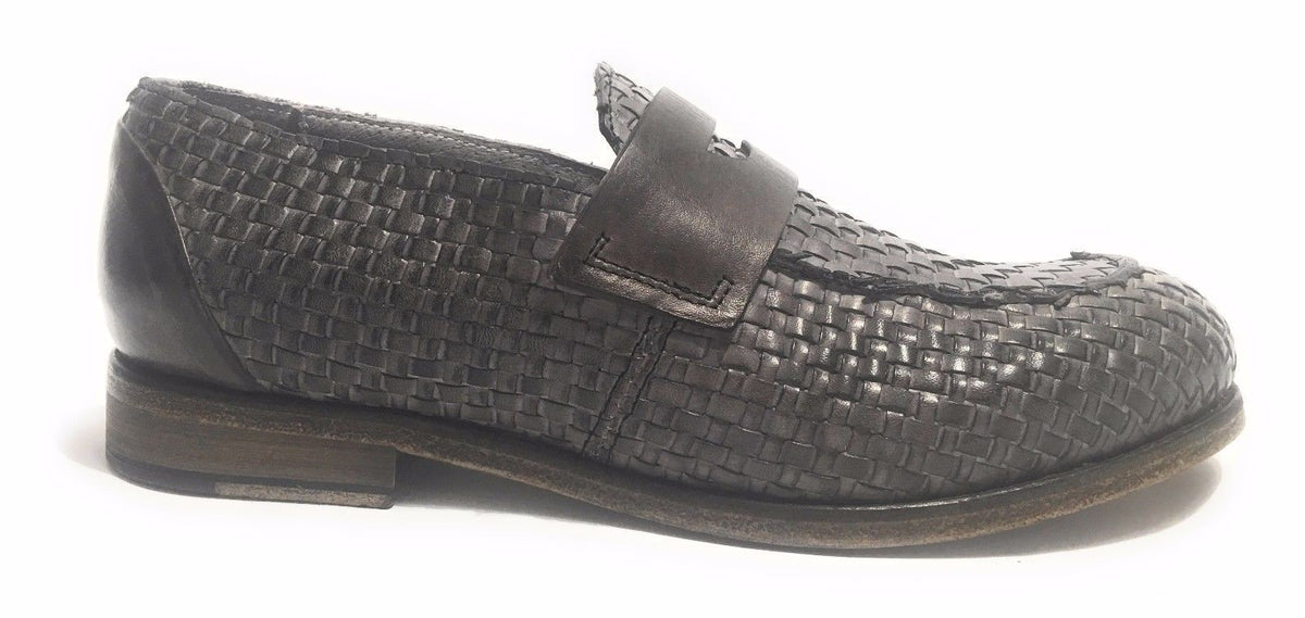 SCARPE UOMO CAVALLINI MOCASSINO F.CUOIO PELLE INTRECCIATA A MANO GREY US17CA04