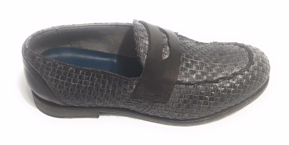 SCARPE UOMO CAVALLINI MOCASSINO F.CUOIO PELLE INTRECCIATA A MANO GREY US17CA04
