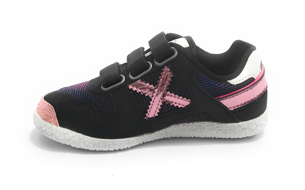 Scarpe bambino Munich sneaker con strap Mini Goal in suede nero/ tessuto Z21MU09