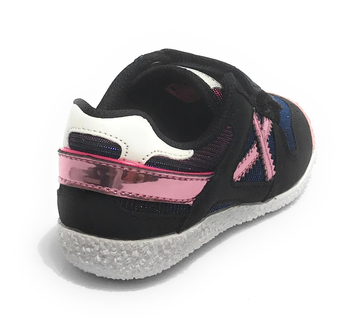 Scarpe bambino Munich sneaker con strap Mini Goal in suede nero/ tessuto Z21MU09