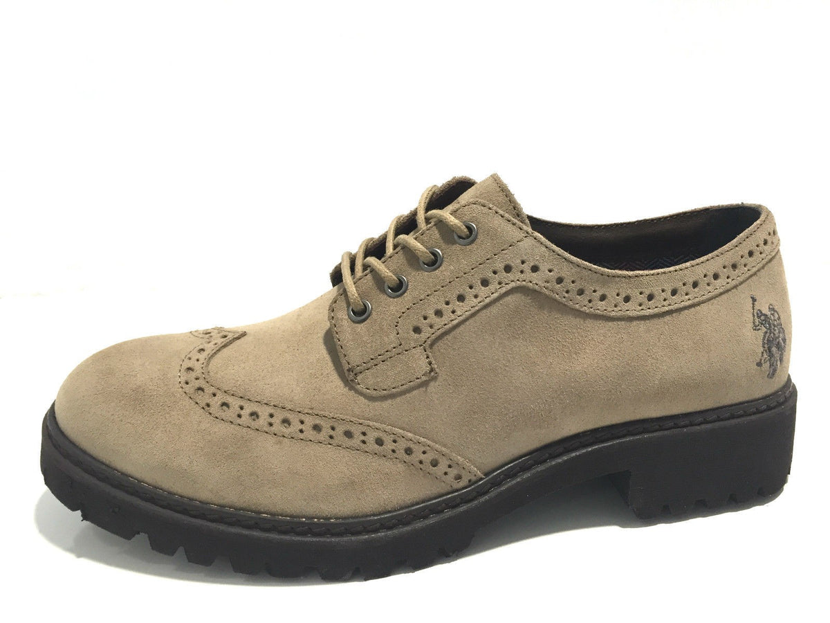 SCARPE DONNA US POLO FRANCESINA IN CAMOSCIO TAUPE  DOPPIO  CARRARMATO  D16UP04