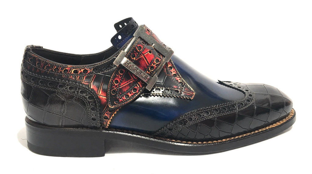 Scarpe uomo Harris con fibbia in pelle stampa cocco marrone/ rosso/ shade blu U17HA124