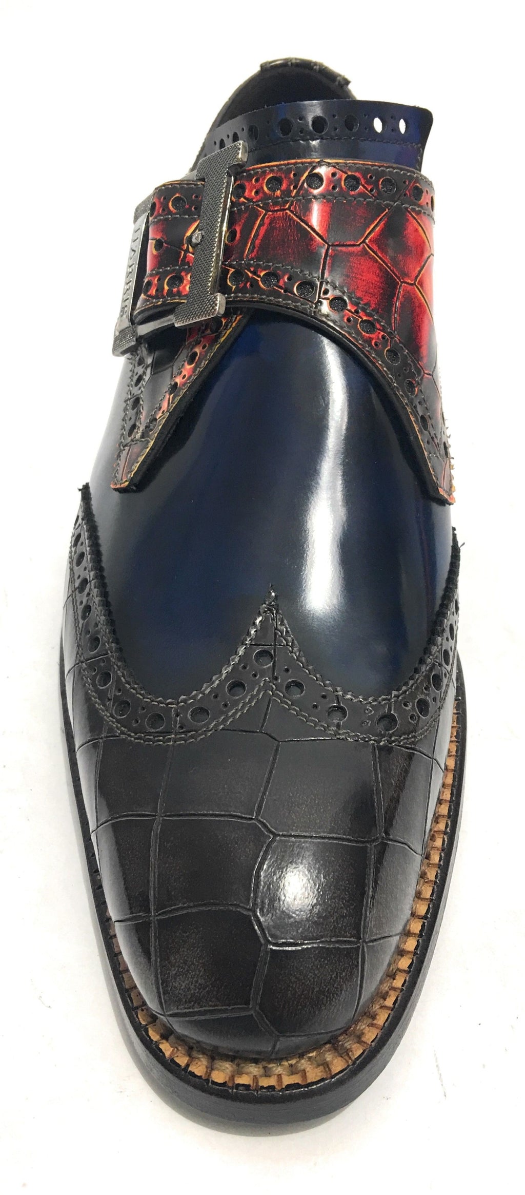 Scarpe uomo Harris con fibbia in pelle stampa cocco marrone/ rosso/ shade blu U17HA124
