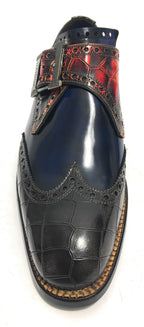 Scarpe uomo Harris con fibbia in pelle stampa cocco marrone/ rosso/ shade blu U17HA124
