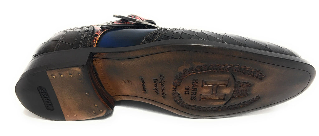 Scarpe uomo Harris con fibbia in pelle stampa cocco marrone/ rosso/ shade blu U17HA124