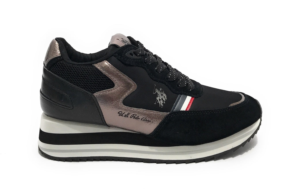 Scarpe donna US Polo sneaker running Sylvi 001C in suede/ ecopelle black/ peltro D23UP05