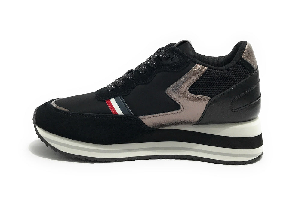 Scarpe donna US Polo sneaker running Sylvi 001C in suede/ ecopelle black/ peltro D23UP05
