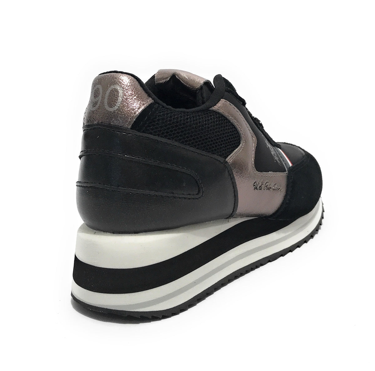 Scarpe donna US Polo sneaker running Sylvi 001C in suede/ ecopelle black/ peltro D23UP05