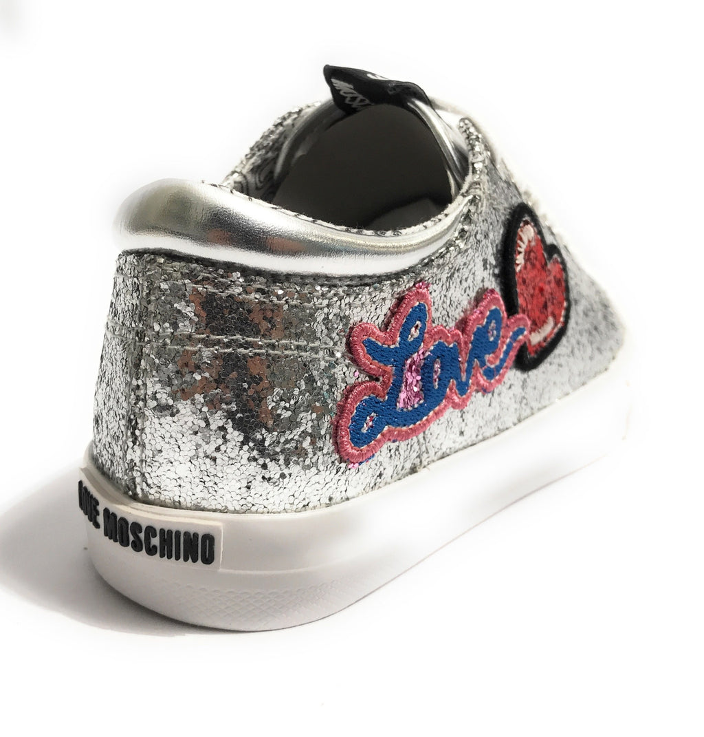 SCARPE DONNA SNEAKER LOVE MOSCHINO GLITTER SILVER /CUORE  DS18MO07