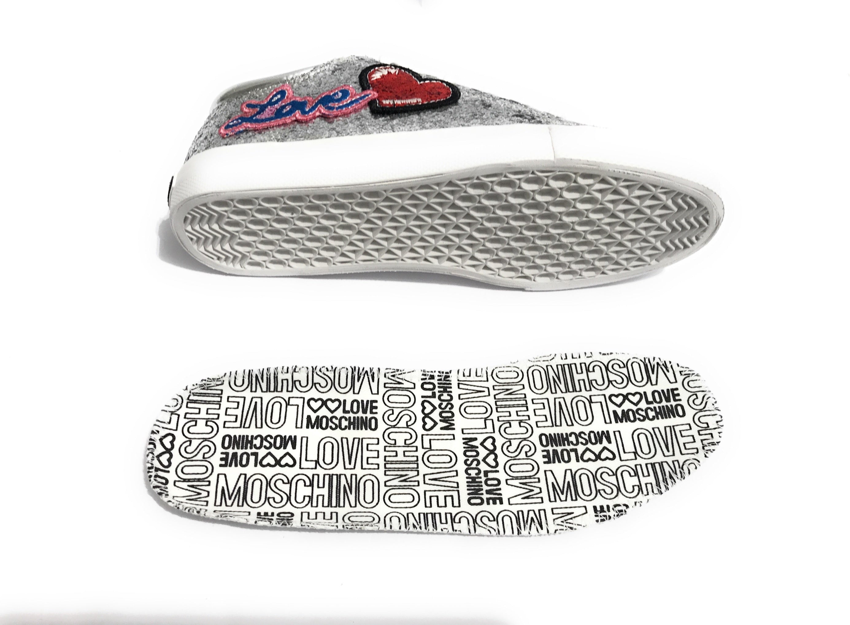 SCARPE DONNA SNEAKER LOVE MOSCHINO GLITTER SILVER /CUORE  DS18MO07