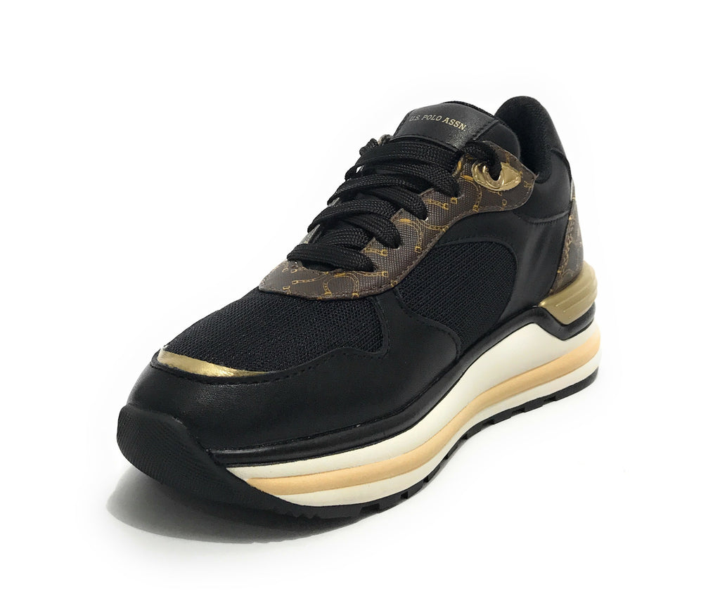 Scarpe donna US Polo sneaker Ophra005 in pelle/ tessuto black/ brown D23UP02