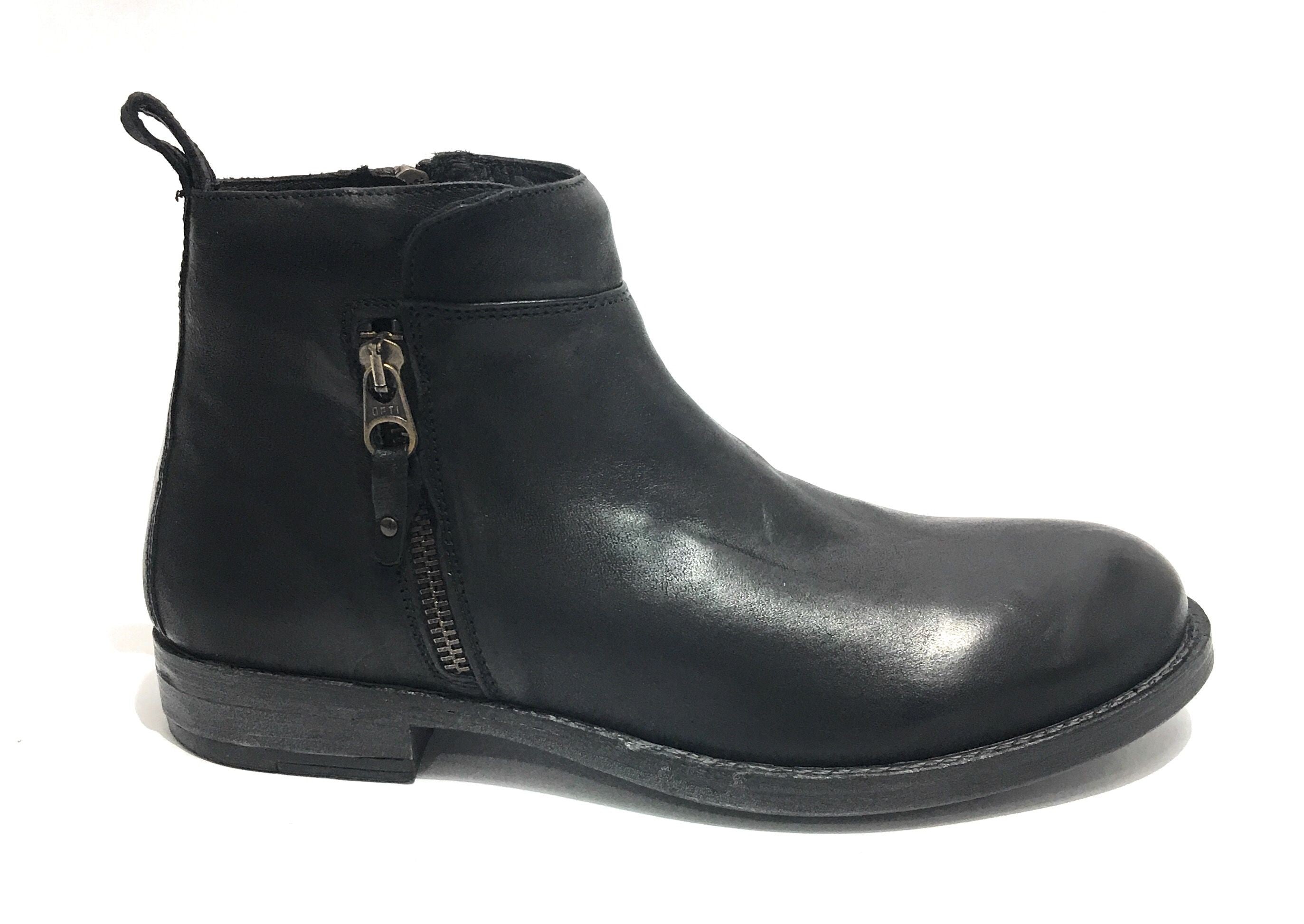 Scarpe uomo Antica Cuoieria stivaletto doppia zip mod. Rider in pelle colore nero U20AC06
