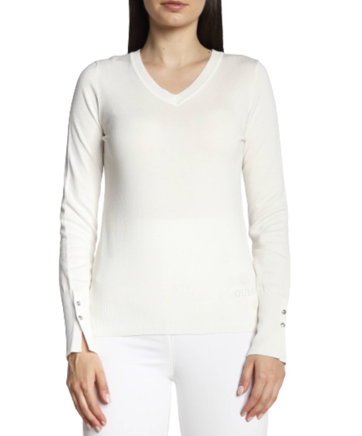 Maglia donna Guess Gena vn ls sweater cream white E23GU17 W2YR31Z2V62