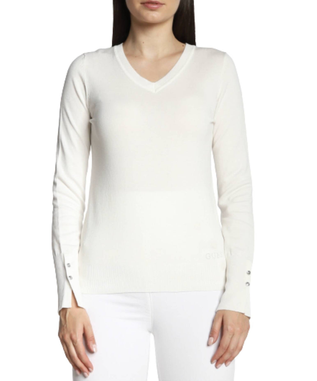 Maglia donna Guess Gena vn ls sweater cream white E23GU17 W2YR31Z2V62