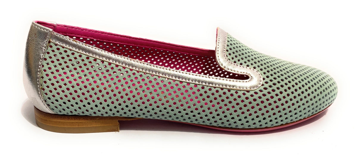 Scarpe donna BorboniQua ballerina traforata Marina in pelle verde/ silver DS21BB05