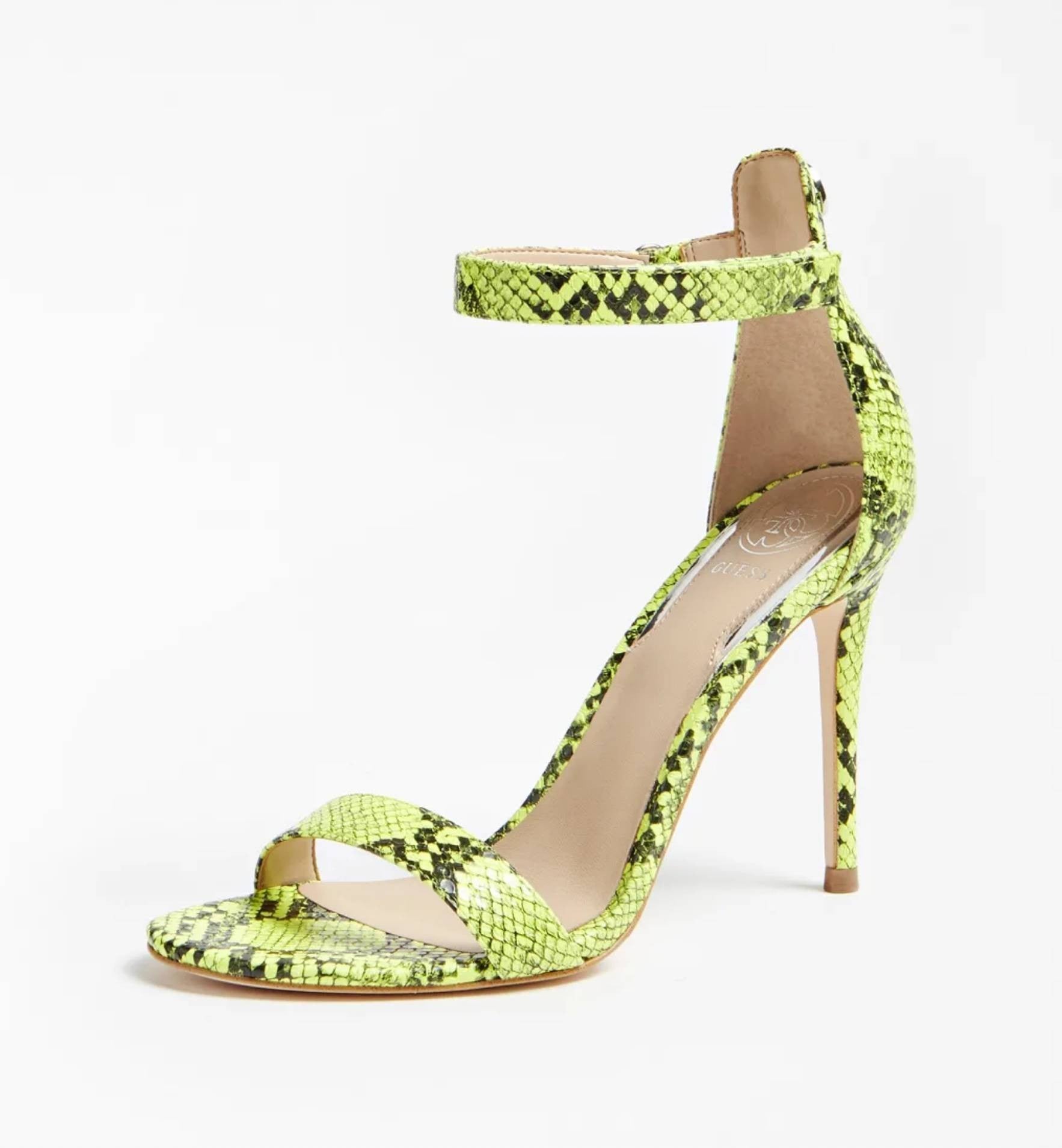 Scarpe Guess sandalo con tacco mod. Kahlua tc 100 stampa pitone giallo fluo DS20GU53