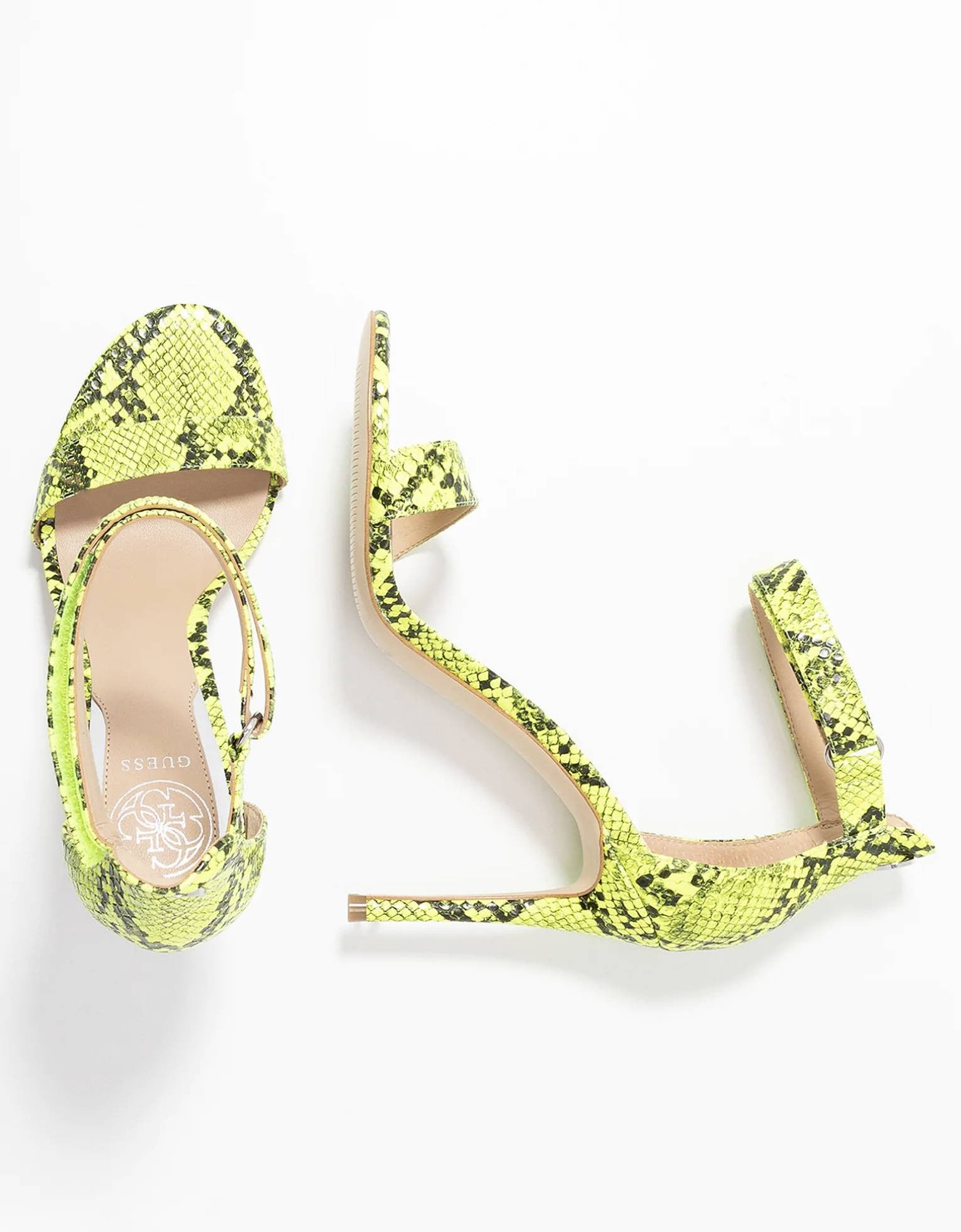 Scarpe Guess sandalo con tacco mod. Kahlua tc 100 stampa pitone giallo fluo DS20GU53