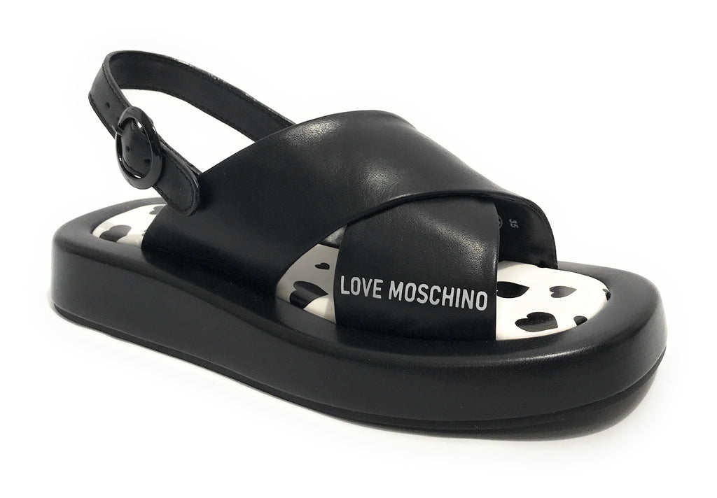Scarpe donna Love Moschino sandalo in pelle nero/ bianco DS23MO15 JA16263