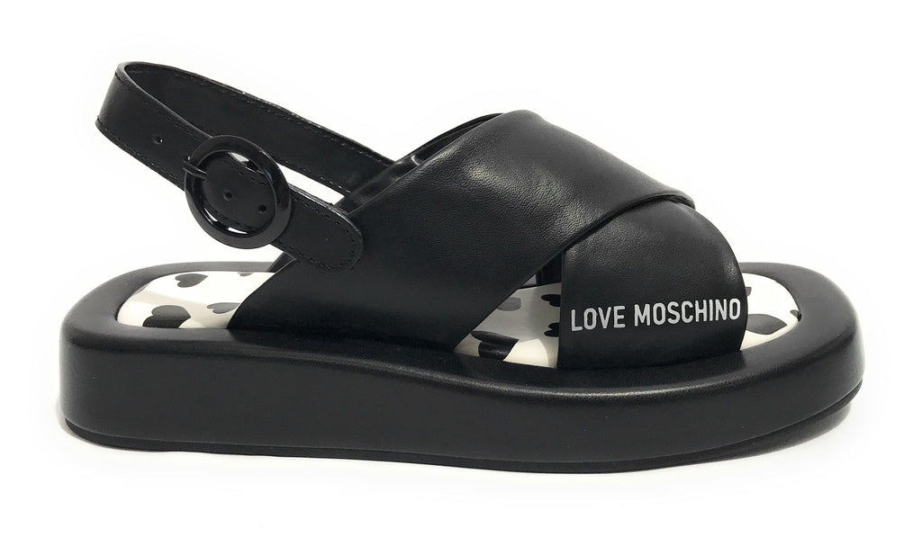 Scarpe donna Love Moschino sandalo in pelle nero/ bianco DS23MO15 JA16263