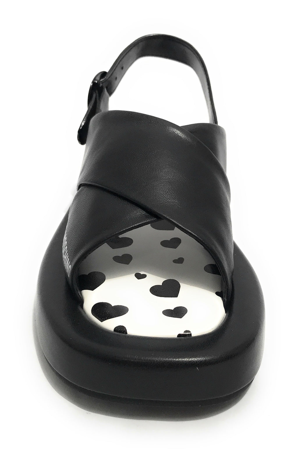 Scarpe donna Love Moschino sandalo in pelle nero/ bianco DS23MO15 JA16263