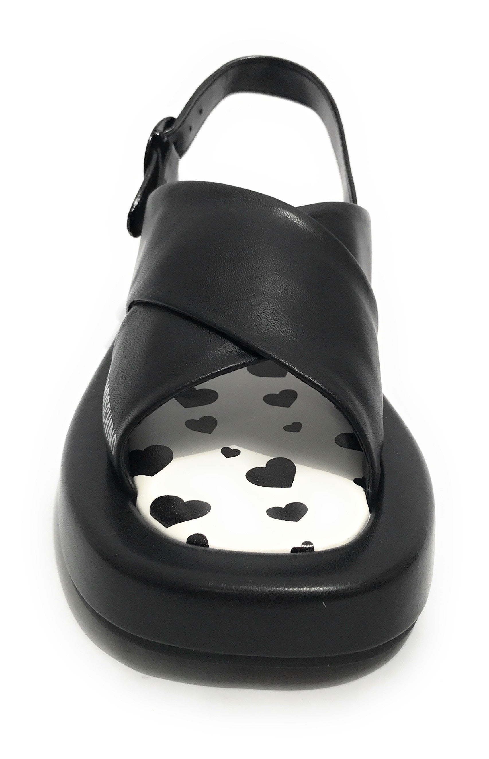 Scarpe donna Love Moschino sandalo in pelle nero/ bianco DS23MO15 JA16263