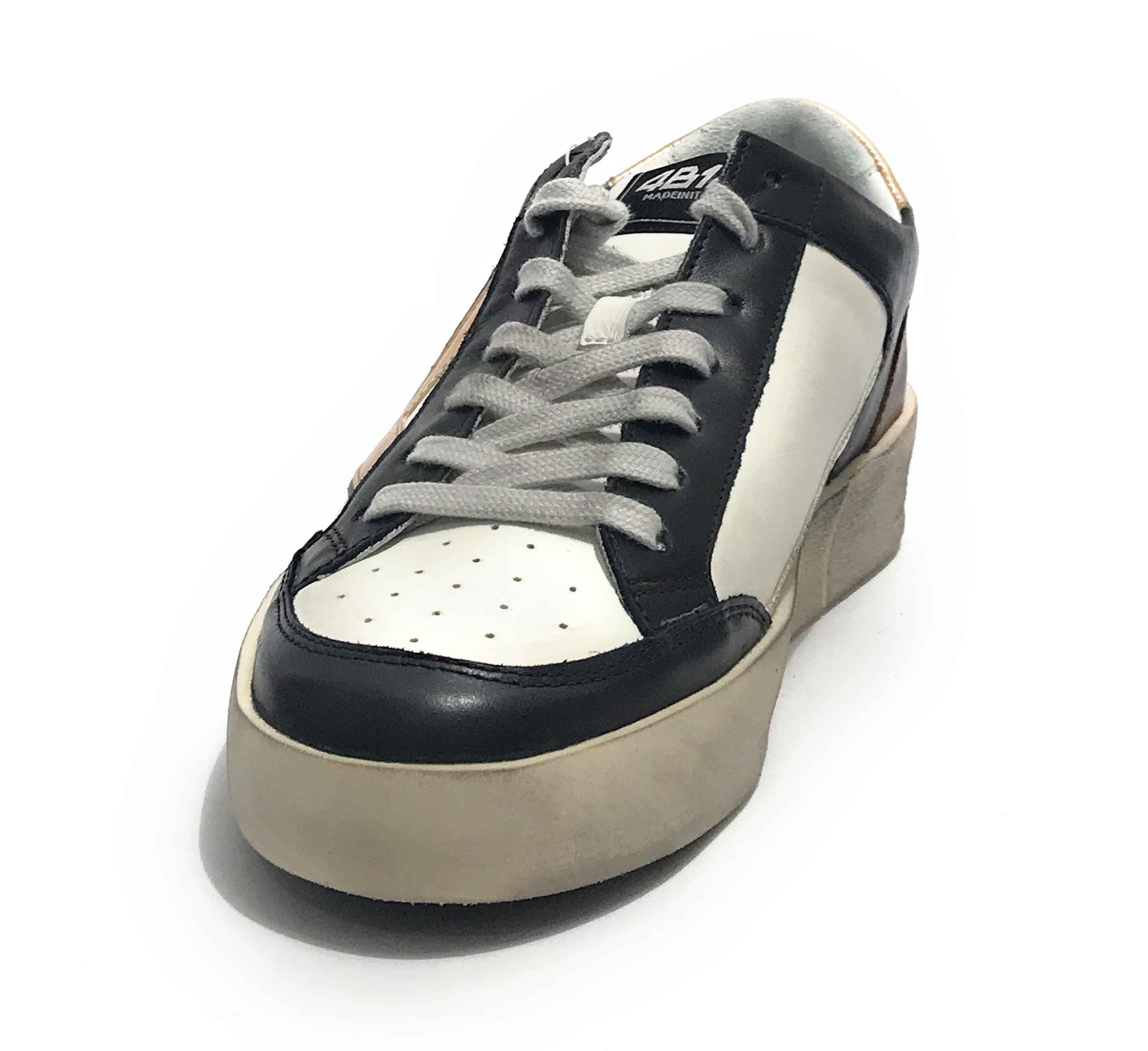 Scarpe uomo 4B12 sneakers in pelle black/ cognac US23QB10 KYLE-U734