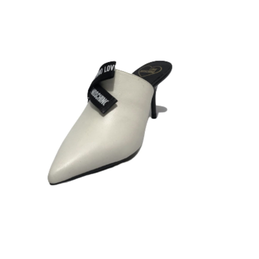 Scarpe donna Love Moschino sabot a punta con tallone aperto tc 80 in pelle bianco DS23MO08 JA10187