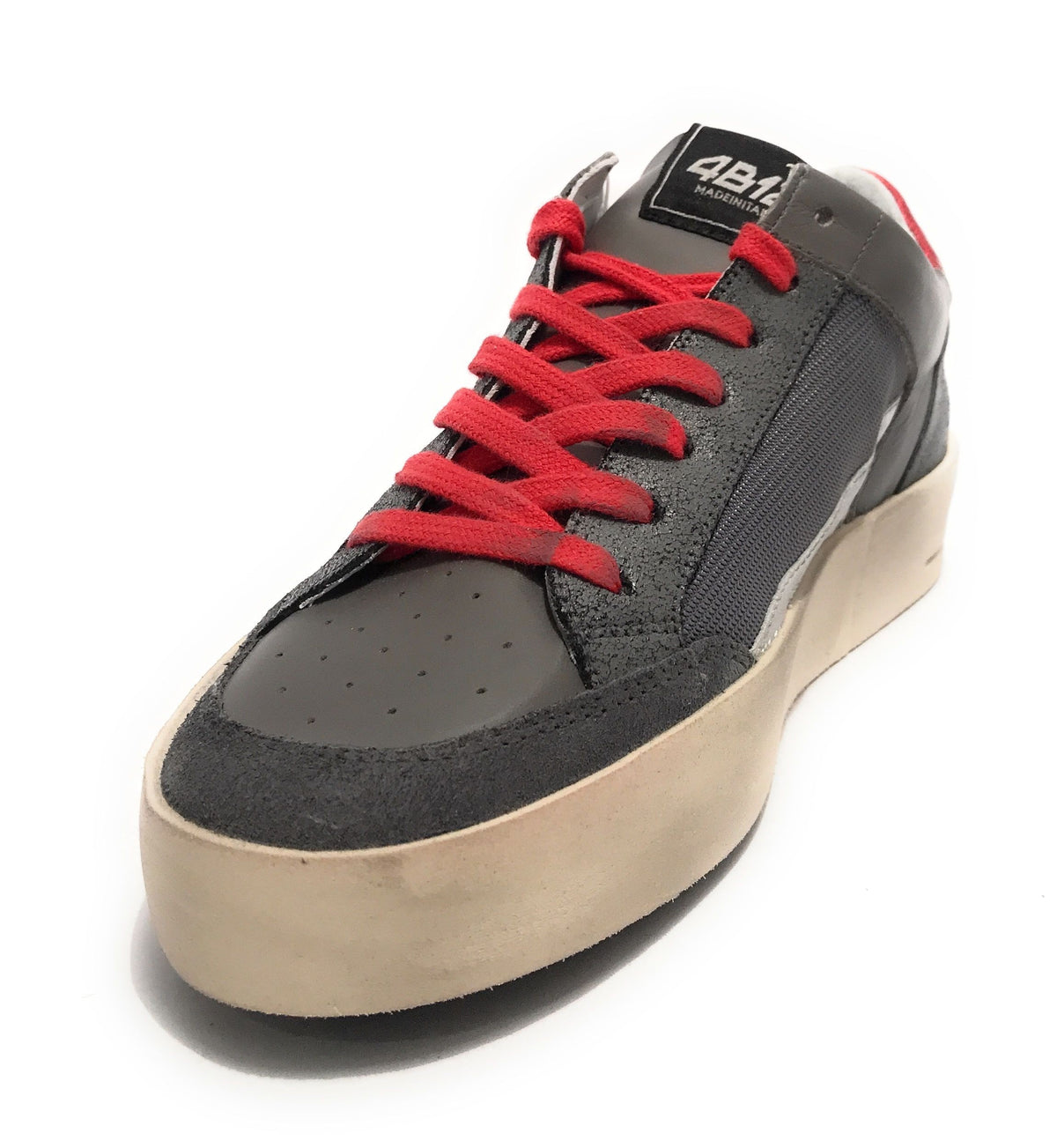 Scarpe uomo 4B12 sneakers in pelle asphalt/ red all over US23QB09 KYLE-U733