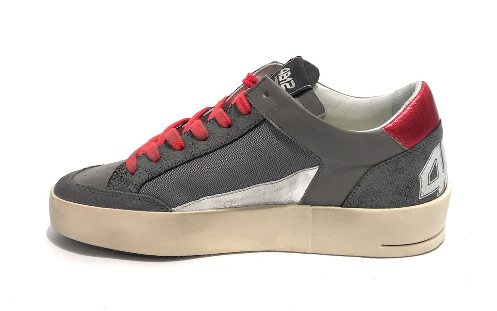 Scarpe uomo 4B12 sneakers in pelle asphalt/ red all over US23QB09 KYLE-U733