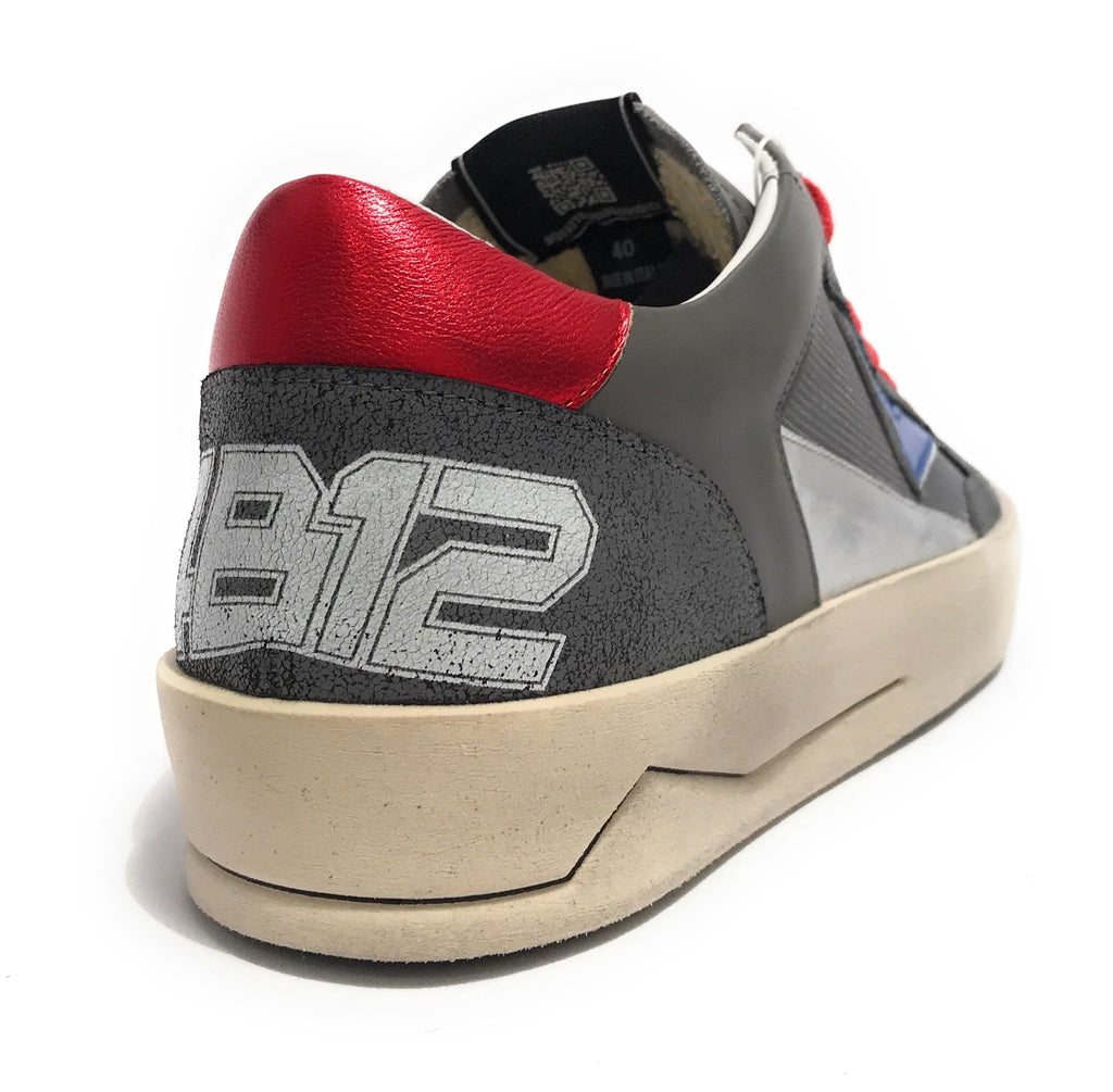 Scarpe uomo 4B12 sneakers in pelle asphalt/ red all over US23QB09 KYLE-U733