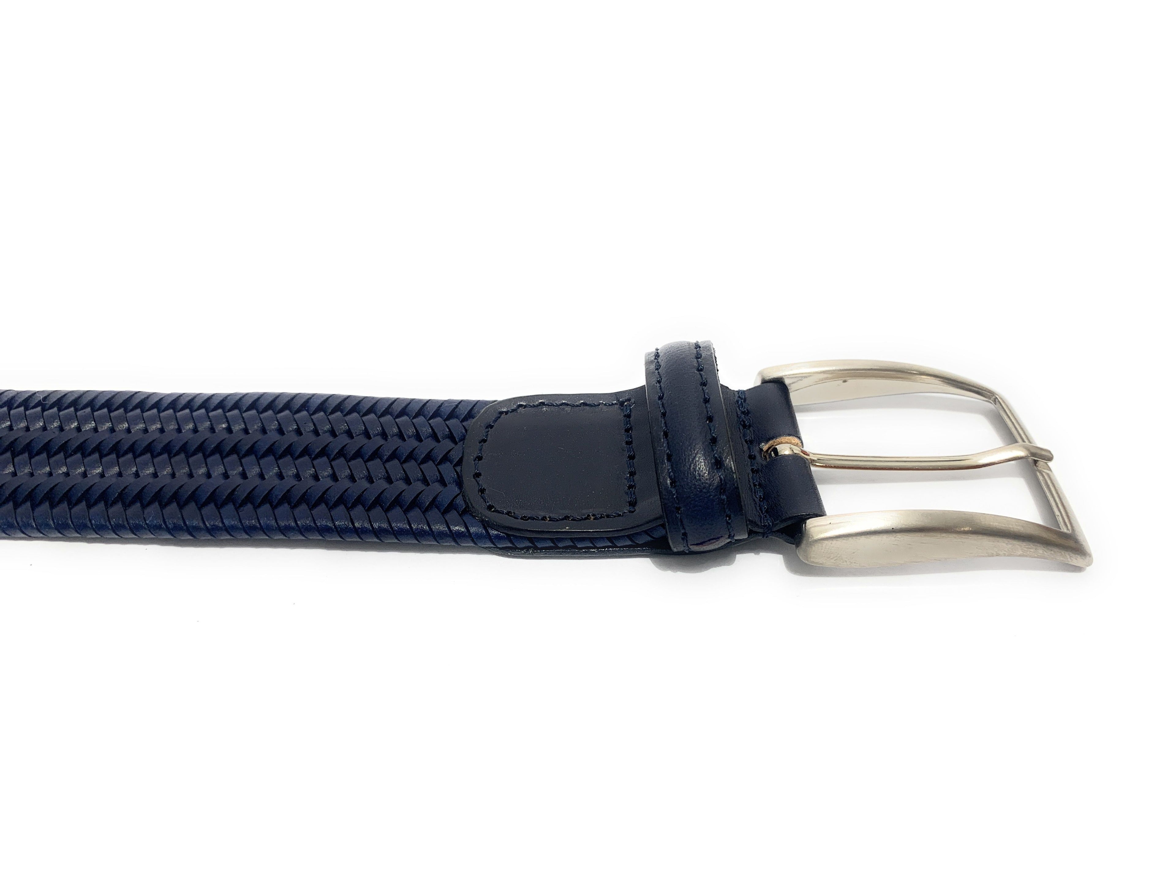 Cinta  in pelle intrecciata elasticizzata blu, altezza 3,0 cm A20EL09