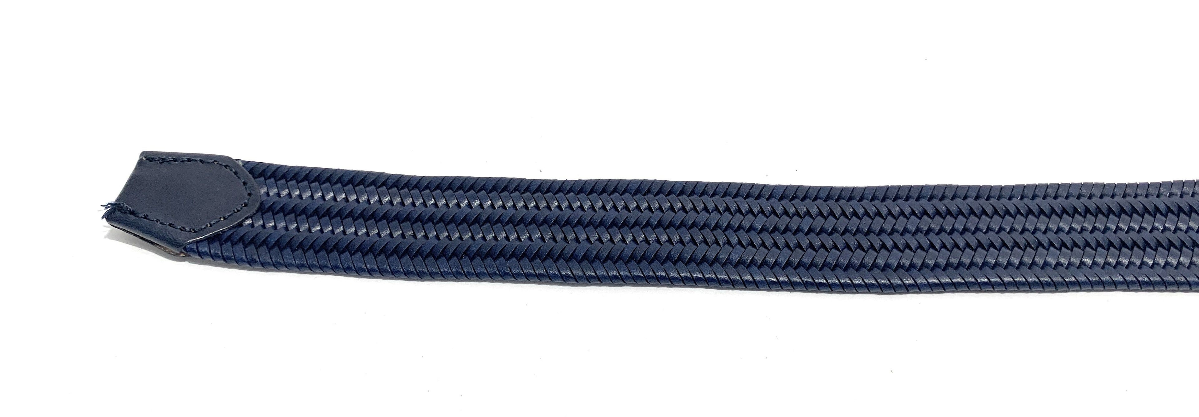 Cinta  in pelle intrecciata elasticizzata blu, altezza 3,0 cm A20EL09