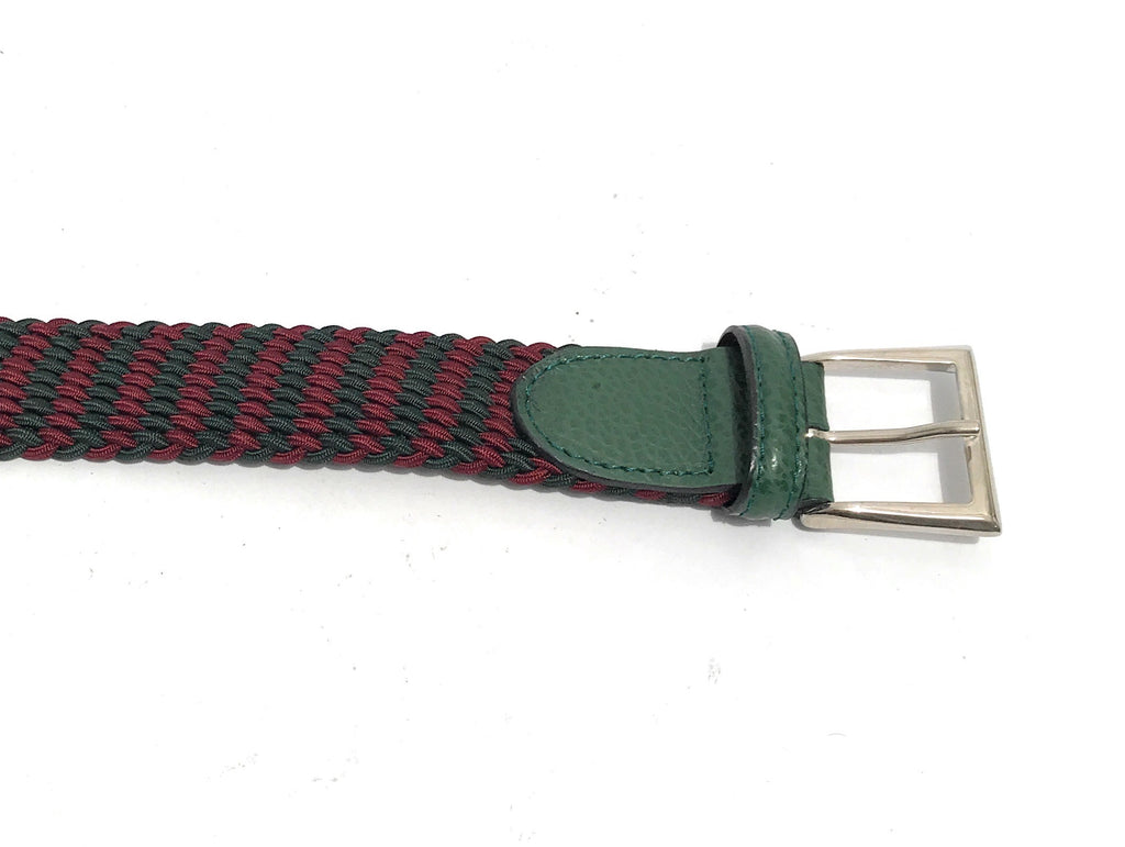 Cinta in cotone elastico spinato e pelle verde/ rosso A22EL07