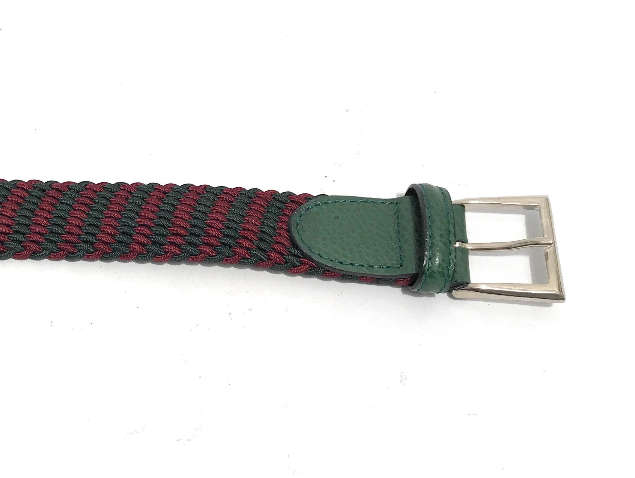 Cinta in cotone elastico spinato e pelle verde/ rosso A22EL07