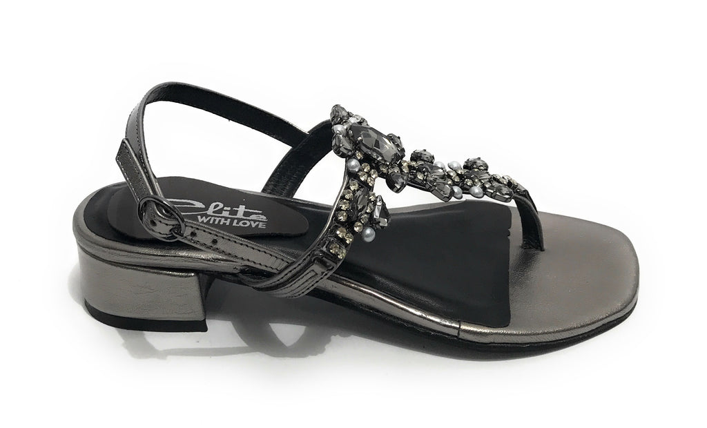 Scarpe donna  sandalo in pelle laminato gunsmoke con strass DS23EL11 2223